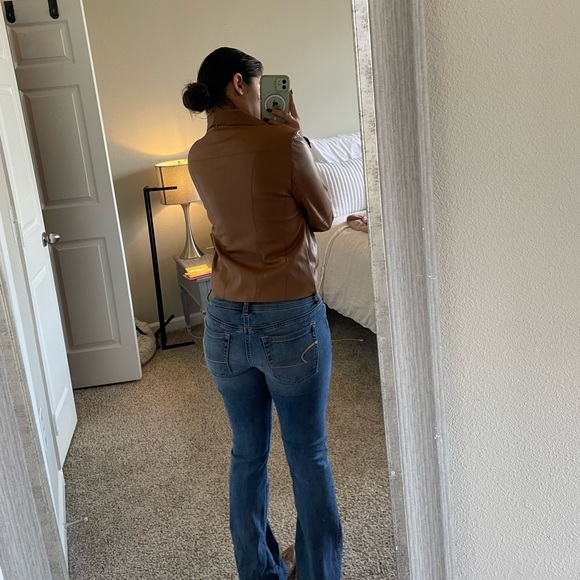 Faux leather women’s jacket brown - Picture 3 of 12